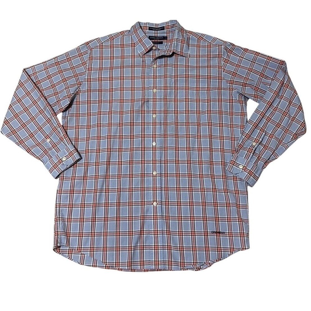 DANIEL CREMIEUX Mens Tailored Fit Plaid Long Sleeve Button Down Shirt Size L